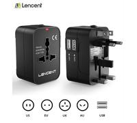 Adaptateur de Voyage LENCENT Prise Universelle Electrique 1440W et 2 USB 2,1A,France vers Anglaise USA AU EU pour plus de 150 pays