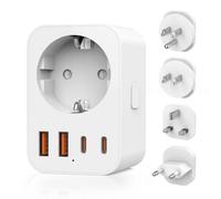 Adaptateur de Voyage Mondial, 4 Prises de Voyage Amovibles Travel Adapter, Adaptateur de Voyage vers USA/UK/Japan/Europe, Adaptateur Type A/B/G/C International avec 2 USB C/2 USB A//1 AC