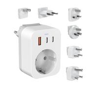 Adaptateur de Voyage Mondial, Adaptateur d'alimentation International avec USB C (PD 20W), 6 fiches de Voyage détachables Adaptateur de Voyage pour Afrique du Sud/JAP/AUS/USA/EU/UK
