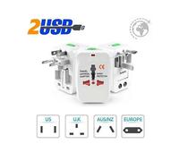 Adaptateur de voyage - SKMEI - Tout-en-un - 2 ports USB - Blanc - Rectangulaire