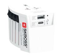 SKROSS | 1.302962 | Adaptateur de voyage universel à 2 broches avec 2 ports USB. Tension et puissance : 100V - 250W / 250V - 625W - 1 x USBC: 3.0A, 1 x USBA : 2.4A. Protection anti-choc électrique