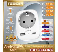 Adaptateur de voyage TESSAN UE vers Royaume-Uni, États-Unis, Allemagne, Australie, prise murale portable avec 1 prise et 2 ports USB Type C, adaptateur de voyage avec prises Type G, A, I, F EU TO US-1