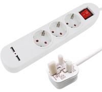 Adaptateur de voyage UK Euro 1,5 m Rallonge 3 prises Schuko + 2 USB équipés d'une prise britannique de type G