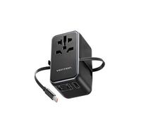 Adaptateur de Voyage Universel 3 Ports USB avec Câble USB-C Technologie GaN Noir