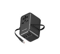 Adaptateur de Voyage Universel 4 Ports USB avec Câble USB-C Technologie GaN Noir