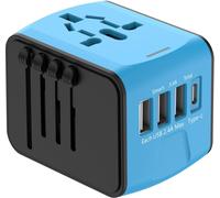 Adaptateur de voyage universel Adaptateur d'alimentation international 3 ports USB + 1 port Type-C + chargeur mural à prise secteur mondiale pour l'Europe, l'Italie, les États-Unis, le Royaume-Uni et