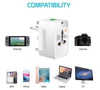 Adaptateur de voyage universel au design compact, compatibilité mondiale, en ABS ignifugé, adaptateur de prise multifonction tout-en-un pour plus
