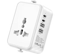Adaptateur de voyage universel dans le monde entier (multiprise) - Adaptateur de voyage universel avec 1 prise CA universelle et 4 ports USB (2 ports USB-C) pour l'UE, les États-Unis, le Royaume-Uni