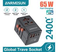 Adaptateur de voyage universel GaN 65W/45W/25W, avec 2 USB 2 Type C, charge rapide, chargeur de voyage tout-en-un, EU/UK/USA/AUS pour voyage New Plug 20W