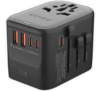 Adaptateur de Voyage Universel GaN 65W avec 2 USB-A et 3 USB-C Charge Rapide pour téléphone Ordinateur Portable Adaptateur de Prise de Voyage International pour UK,EU,AU,US(Noir)