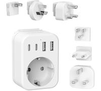 Adaptateur de Voyage Universel - Prise France Vers USA/UK/Japon/Australie - 2 USB - 2 Type C - Blanc