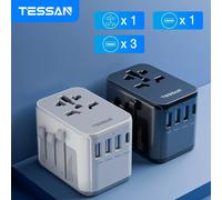 Adaptateur de voyage universel TESSAN avec port USB et type C, adaptateur secteur mondial prise EU/UK/USA/AUS pour les voyages internationaux 17W Gray 3U1C