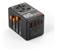 Adaptateur de Voyage Universel TESSAN GaN III 65W avec 2 USB-A et 2 USB-C Charge Rapide Noir Noir