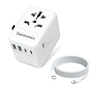 Adaptateur de voyage universel vers US/UK/AUS/CN 224 pays 2 USB-A et 3 USB-C, adaptateur de voyage universel pour UE, USA, UK, Thaïlande, Chine, Australie + câble de charge en nylon C-C de 1 m
