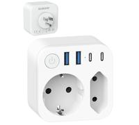 Adaptateur de voyage USA Amérique Allemagne avec 4 USB (2 type C) EU to USA Adaptateur prise avec interrupteur, 2 prises de voyage pour Canada Mexique Thaïlande, blanc