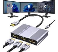 Adaptateur DisplayPort vers HDMI 1 entrée 3 sorties | 4 K60 Hz, répartiteur DP vers HDMI répartiteur de port d'affichage étendu pour 3 moniteurs, concentrateur MST pour ordinateur de bureau