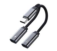 Adaptateur Double USB C 2 en 1,PD60W Dual C Cable Charging and Headset (câble de Charge et Casque) Compatible avec Samsung, Huawei, Pixel, Câble TPE Robuste et Portable（1 pièce/Gris）