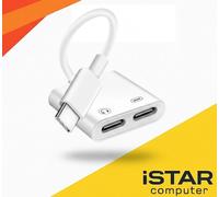 Adaptateur Double USB-C Audio Charge Rapide Splitter USB C Casque Ecouteur Blanc