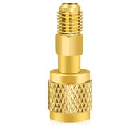Adaptateur en laiton pour réfrigérant R32/R454B, filetage inversé femelle 1/4" vers mâle 1/4", poignée antidérapante, compatible avec les réservoirs R-454B/R-32 et les systèmes split.
