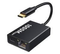 Adaptateur Ethernet USB-C 2-en-1 1000 Mbps RJ45, convertisseur réseau compatible Chromecast avec Google TV, Plug and Play, alliage d'aluminium gris