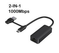 Adaptateur Ethernet USB Type C,1000Mbps,USB 3.0,RJ45,Carte Réseau pour MacPle,PC,Windows,XP,7,8,10,Android,Câble Internet Lan - Type 1000Mbps 2-in-1