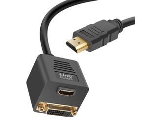 Adaptateur HDMI Mâle vers DVI-D Femelle et HDMI Femelle Compact LinQ Noir