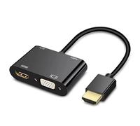 Adaptateur HDMI vers VGA HDMI, double affichage 4K HDMI vers HDMI VGA Splitter Converter avec câble de charge et câble audio 3,5 mm pour PC, ordinateur portable, Ultrabook, Raspberry Pi, Chromebook et