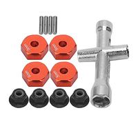 Adaptateur Hexagonal de Roue RC, Adaptateur Hexagonal de Roue de Camion de Voiture RC 12mm 1/10 + écrou Antidérapant + Boulon + Clé Croisée Pièce de Jouet Modèle RC(Rouge)
