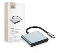 Adaptateur Hub 4 en 1 USB-C USB-A 2x HDMI 4K 60Hz - gris
