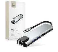 Adaptateur Hub 6 En 1 Tech-Protect Hb02 Type-C + Usb 2.0 + Usb 3.0 + Hdmi 4K 30 Hz + Rj45 + Pd100 W Gris Sidéral