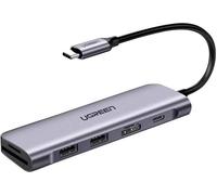 Adaptateur / Hub 6W1 Ugreen Revodok Cm195 Usb-C Vers 2X Usb 3.0, Hdmi, Sd/Microsd, 100W (Gris)