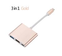 Adaptateur Hub USB 3.0 type-c vers HDMI 4K Thunderbolt 3 RJ45 USB C Hub VGA TF SD,emplacement pour lecteur pour MacBook Pro M3 M2 Air 13 2022 2021 - Type 3-in-1 Gold
