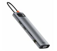 hub multifonction metal gleam 11en1 usb type-c 3x usb 3.2 gen 1 5gbps / usb type-c pd 100w / mini jack 3,5 mm aux / vga full hd 60hz / 2x hdmi 4k