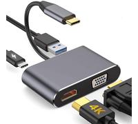 Adaptateur Hub USB C 4 en 1 USB VGA Type C avec HDMI 4K, 1080P VGA, USB 3.0 et PD 3.0, pour Nintendo Switch, MacBook/MacBook Pro/Galaxy Note 9/S9/S8/Huawei P20 et autres appareils USB C