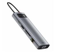hub metal gleam series 9-en-1 multifunctional (type-c to 3x usb3.2/pd 100w/vga full hd 60hz/hdmi 4k/tf+sd card/ rj45) space gray (cahub-cu0g)
