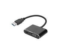 Adaptateur Hub USB vers HDMI VGA Femelle Entrée Jack 3.5mm Full HD 1080P Noir