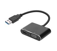 Adaptateur Hub USB vers HDMI VGA Femelle Entrée Jack 3.5mm Full HD 1080P Noir