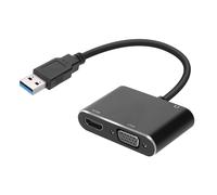 Adaptateur Hub USB vers HDMI VGA Femelle Entrée Jack 3.5mm Full HD 1080P Noir
