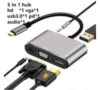 Adaptateur Hub VGA USB C 3.0 type-c vers 4K HDMI, pour MacBook Nintendo Samsung S20 Dex Huawei P30 Dock--5 in 1 Gris