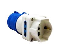 Adaptateur industriel 2P+T 16A 250V et prise Schuko à fiche industrielle bleue CEE - Adaptateur électrique pour camping, atelier, jardin, camping-car, foire, bateaux