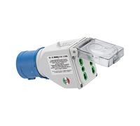 Adaptateur industriel fiche : 2P + T 16 A CEE Bleu - IP44. Prise : 2 x 2P + T 16 A By-pass - IP44.