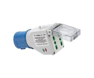 Adaptateur industriel fiche : 2P + T 16 A CEE Bleu - IP44. Prise : 2 x 2P + T 16 A By-pass - IP44.