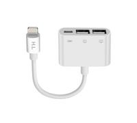 Adaptateur iPhone / iPad Lightning vers 2 USB et Lightning Charge Compact Blanc