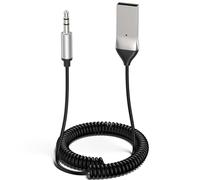Adaptateur Jack Bluetooth 5.3 pour Voiture Récepteur Aux 3.5mm et USB pour Autoradio Enceinte Haut Parleur Amplificateur, Appel Mains Libres (Gris)
