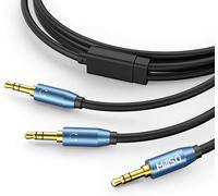 Adaptateur Jack de Distributeur Audio Y 3,5 mm mâle à 2X 3,5 mm mâle avec Contacts plaqués Or Splitter Audio auxiliaire pour téléphone Portable,PC,Haut-parleurs et écouteurs -2,4 m