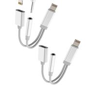 Adaptateur Jack Lightning Vers 3.5mm 2 en 1 (Lot De 2)prise écouteurs Et Chargeur Pour IPhone 11 12 13 14 Pro Câble AUXiliaire Voiture Audio Pour Apple Connecteur Casque Pour IPad Accessoires Splitter