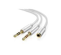 Adaptateur Jack Micro Audio Stéréo, femelle vers 2 mâles, en Aluminium, 20cm, blanc