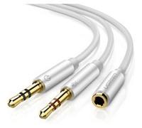 Adaptateur Jack Micro Audio Stéréo, femelle vers 2 mâles, en Aluminium, 20cm, blanc
