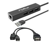 Adaptateur LAN Ethernet avec 3 ports USB Hub avec alimentation USB OTG incluse pour appareils de streaming TV FIRESTICKS, 2ème génération, 3e génération 4K, extension de stockage et plus encore