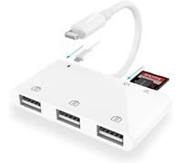 Adaptateur Lecteur de Carte SD iPhone, Adaptateur Caméra USB iPhone 6 en 1 avec 3 Câbles USB, Lecteur de Carte SD/TF et Port Charge, Adaptateur USB Femelle OTG pour iPhone 14 12 13 11 X XS/XR/8/7/Pad